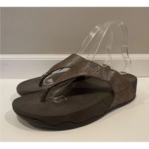 FitFlop Lulu Leather Thong Sandals Womens 7 Wedge Toepost Slip-On T-Bar EUC